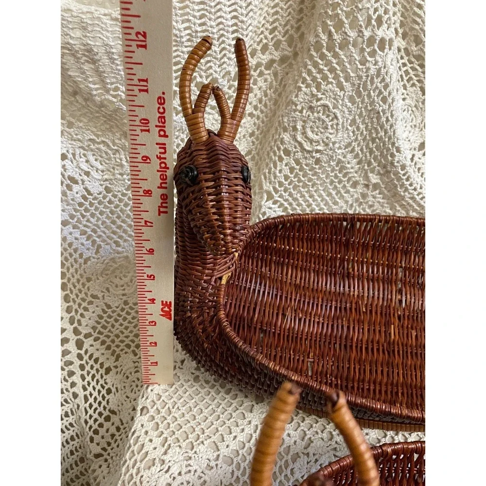 Wicker Deer Reindeer Basket Set Home Decor Brown Vintage FLAWS